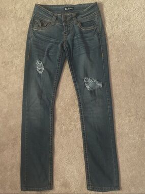 VIP Women's Ripped Skinny Jeans in Dark Blue Wash
